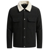 Veste homme en velours avec col en sherpa et boutons-pression - Noir