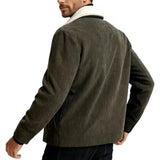 Veste pour homme en velours avec col en sherpa et boutons-pression - Marron café