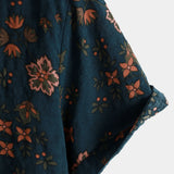 Chemise à Manches Courtes en Coton avec Boutons pour Homme, Florale, Bleu Marine d'Été