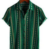 Chemise à Manches Courtes en Coton Vintage des Années 70 avec Imprimé Rayé Vert pour Homme