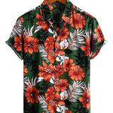 Chemise à manches courtes en coton pour homme, verte avec des fleurs