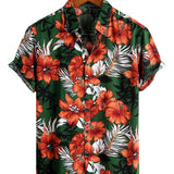 Chemise à Manches Courtes en Coton d'Hawaï avec Fleurs Vertes pour Homme