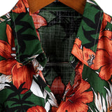 Chemise à Manches Courtes en Coton d'Hawaï avec Fleurs Vertes pour Homme