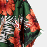 Chemise à manches courtes en coton pour homme, verte avec des fleurs