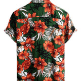 Chemise à manches courtes en coton pour homme, verte avec des fleurs