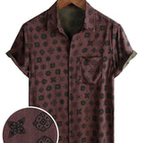 Chemise à Manches Courtes en Coton Géométrique Classique Rétro pour Homme