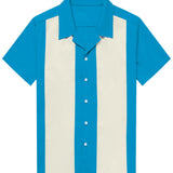 Chemise à Manches Courtes en Coton Rétro des Années 50 avec Col Cubain pour Homme en Bleu
