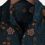 Chemise à Manches Courtes en Coton avec Boutons pour Homme, Florale, Bleu Marine d'Été