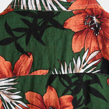 Chemise à manches courtes en coton pour homme, verte avec des fleurs