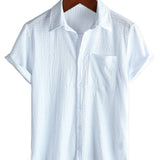 Chemise Casual en Coton à Manches Courtes Unies pour Homme en Été