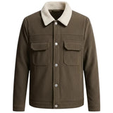 Veste pour homme en velours avec col en sherpa et boutons-pression - Marron café