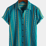 Chemise à Manches Courtes en Coton Vintage des Années 70 avec Imprimé Rayé pour Homme