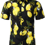 Chemise hawaïenne en coton à manches courtes avec imprimé de citron jaune pour hommes