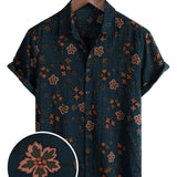 Chemise à Manches Courtes en Coton avec Boutons pour Homme, Florale, Bleu Marine d'Été