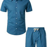 Ensemble de chemise en coton et de shorts de couleur bleu marine pour homme