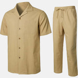 Ensemble de Chemise en Coton et Pantalons Guayabera Cubains Décontractés d'Été pour Homme