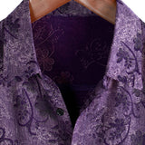 Chemise en Coton Vintage pour Homme Violet d'Été Respirante à Manches Courtes