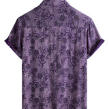 Chemise en Coton Vintage pour Homme Violet d'Été Respirante à Manches Courtes