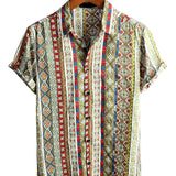 Chemise Retro en Coton à Manches Courtes Boho pour Homme