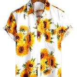 Chemise en Coton à Boutons à Manches Courtes pour Homme avec Poche de Tournesol
