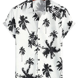 Chemise d'été en coton à manches courtes hawaïenne blanche avec imprimé de palmier tropical pour homme