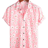 Chemise à Manches Courtes en Coton Hawaïenne pour Homme en Rose avec des Marguerites