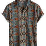 Chemise à Manches Courtes en Coton avec Boutons et Imprimé Aztèque des Années 70