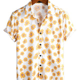 Chemise en Coton d'Été à Manches Courtes Hawaïenne pour Homme en Bleu avec Fleurs de Marguerite