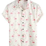 Chemise à manches courtes en coton avec imprimé de flamants roses pour hommes