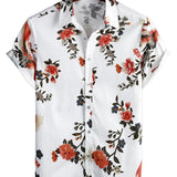 Chemise en Coton pour Homme avec Imprimé Floral Hawaïen à Boutons Courts