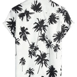 Chemise d'été en coton à manches courtes hawaïenne blanche avec imprimé de palmier tropical pour homme