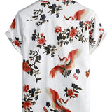 Chemise en Coton pour Homme avec Imprimé Floral Hawaïen à Boutons Courts