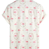 Chemise à manches courtes en coton avec imprimé de flamants roses pour hommes