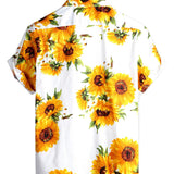 Chemise en Coton à Boutons à Manches Courtes pour Homme avec Poche de Tournesol