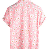 Chemise à Manches Courtes en Coton Hawaïenne pour Homme en Rose avec des Marguerites
