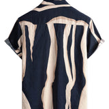 Chemise en Coton pour Homme Retro Casual à Rayures d'Été Bleu Marine à Manches Courtes avec Boutons
