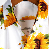 Chemise en Coton à Boutons à Manches Courtes pour Homme avec Poche de Tournesol