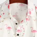 Chemise à manches courtes en coton avec imprimé de flamants roses pour hommes