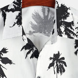 Chemise d'été en coton à manches courtes hawaïenne blanche avec imprimé de palmier tropical pour homme