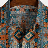 Chemise à Manches Courtes en Coton avec Boutons et Imprimé Aztèque des Années 70