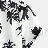 Chemise d'été en coton à manches courtes hawaïenne blanche avec imprimé de palmier tropical pour homme