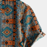 Chemise à Manches Courtes en Coton avec Boutons et Imprimé Aztèque des Années 70