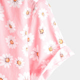 Chemise à Manches Courtes en Coton Hawaïenne pour Homme en Rose avec des Marguerites