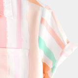 Chemise d'Homme en Coton d'Été Rose et Blanche à Rayures Verticales avec Boutons et Poche à Manches Courtes