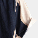 Chemise en Coton pour Homme Retro Casual à Rayures d'Été Bleu Marine à Manches Courtes avec Boutons