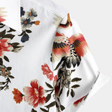 Chemise en Coton pour Homme avec Imprimé Floral Hawaïen à Boutons Courts