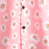 Chemise à Manches Courtes en Coton Hawaïenne pour Homme en Rose avec des Marguerites