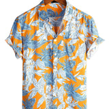 Chemise à Manches Courtes en Coton avec Imprimé de Feuilles Tropicales pour Homme