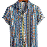 Chemise Retro en Coton à Manches Courtes Boho pour Homme