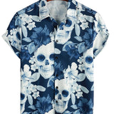 Chemise à Manches Courtes en Coton Amusante avec Crâne Rose pour Homme
